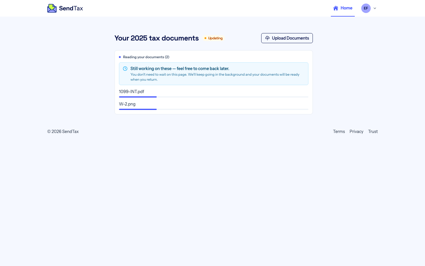 Documents are read automatically as they arrive.