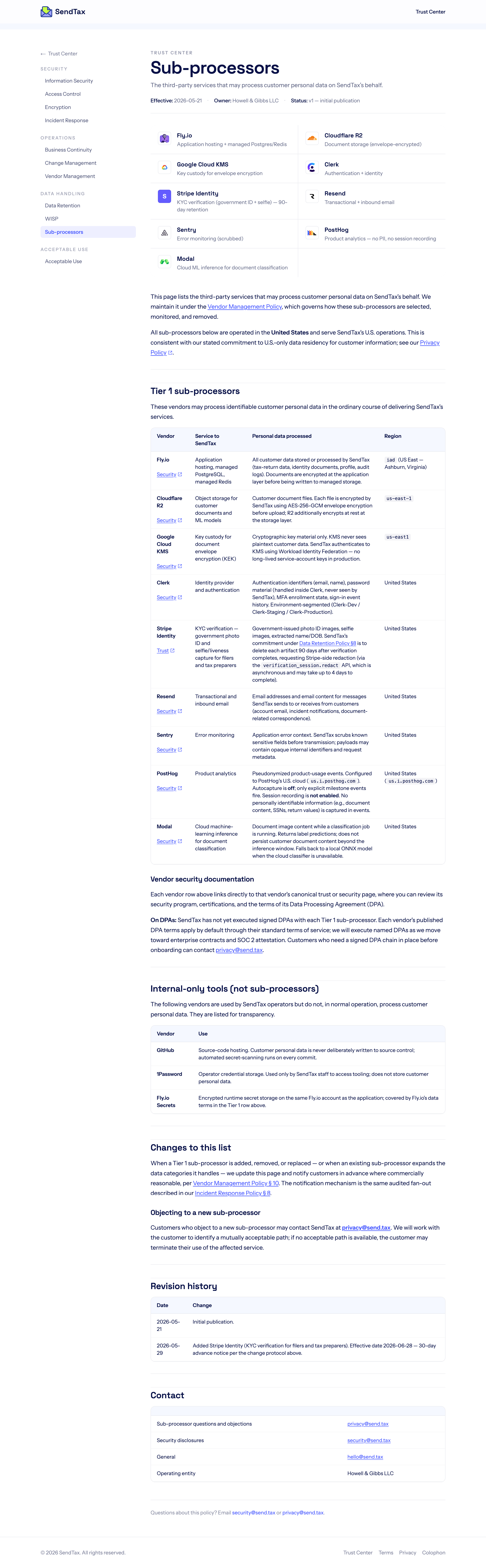 A live, public list of every vendor that touches data.