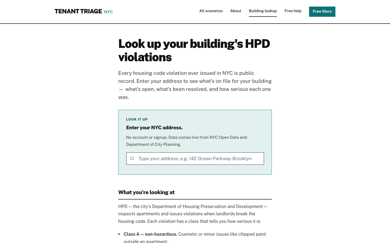Building lookup: chains two free NYC APIs in the browser to surface a building’s HPD violations.